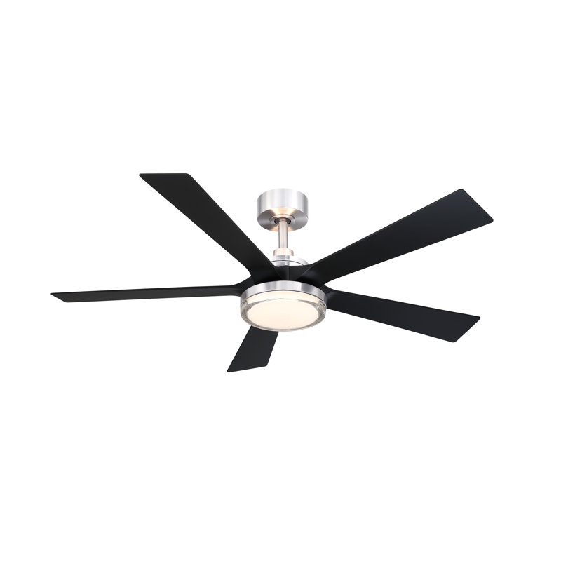 TorchAire 52 inch Indoor/Outdoor Ceiling Fan with LED CCT Select Light Kit - Brushed Nickel with Black blades, Matte Black