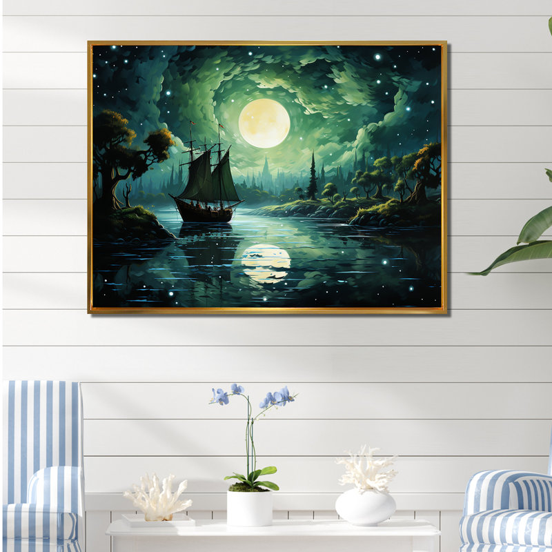 Reproduction d'art sur toile Moonlight, Cadre flottant doré, H 16 po x l 32 po x P 1 po