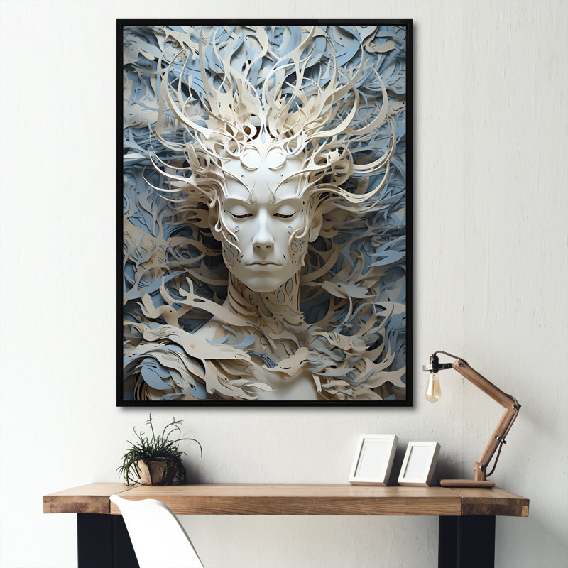 Mythique créature extraterrestre, peinture I, Cadre flottant noir, H 40 po x l 30 po