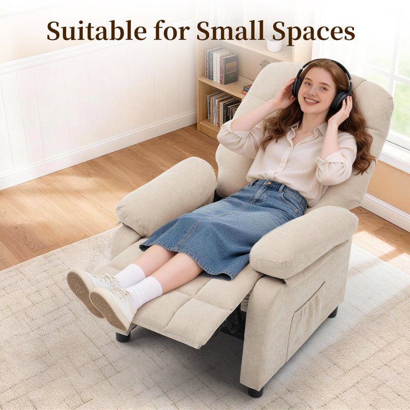 KORSER Recliner Chair, Pushback  Recliner For Living Room, Small Recliner For Small Space, Side Pockets, Khaki