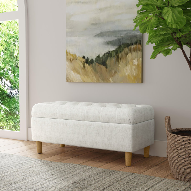 Cream Tufted Storage Bench with Honey Oak Legs
