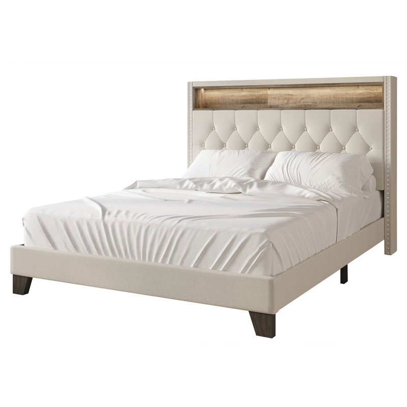 Fording Upholstered Bookcase Storage Bed, Full, Warm Gray