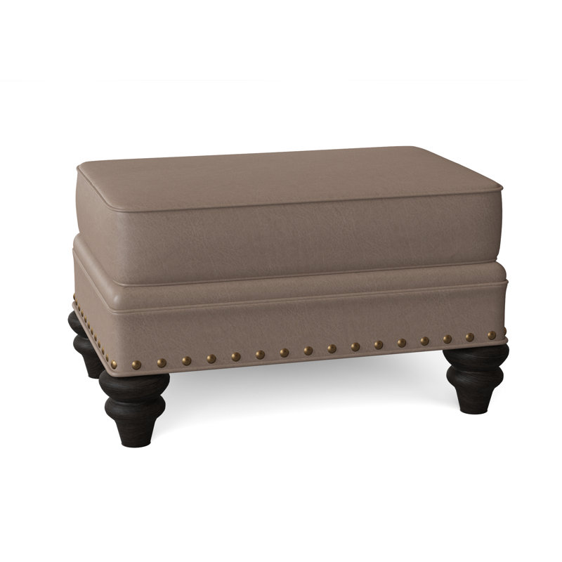 Carrado Leather Ottoman, Aline Light Gray Stonewash Genuine Leather, Cobblestone, French Natural