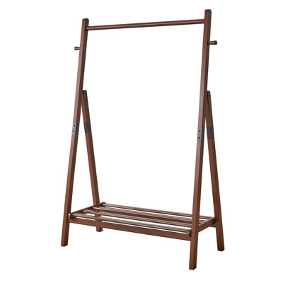 Heavy‑Duty Solid Wood Freestanding Clothes Rack, 39.37"×17.72"×62.4", A‑Shaped Garment Hanger Stand with Bottom Storage Shelf & Side Hooks, Clothing Display Rack for Bedroom, Hallway