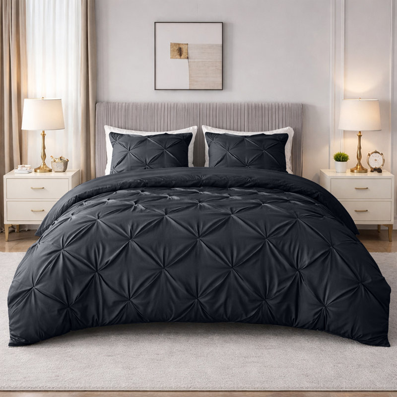 Pintuck Microfiber Duvet Cover Set with Pillowcases – Pleated Textured Bedding, Soft Luxury Quilt Cover, Breathable All-Season Comforter Cover, Modern Hotel Style Bed Set