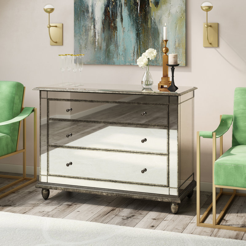Daneli 38"W Mirrored 3-Drawer Accent Chest