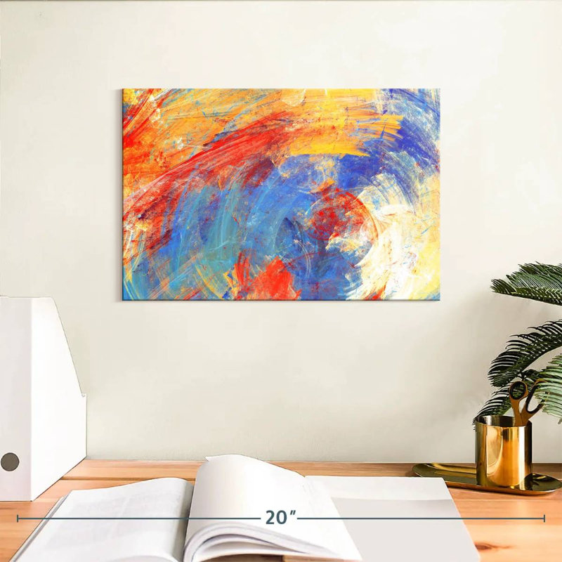 Avery rouge jaune bleu abstrait, H 8 po x l 12 po