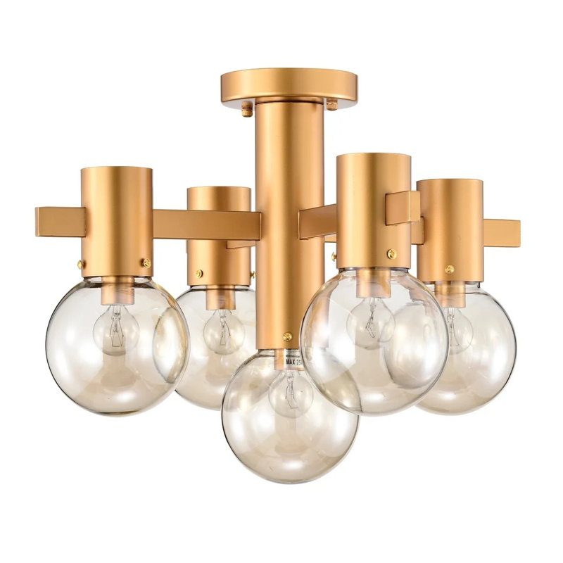 Matte Gold Semi-Flush Mount with Glass Globe Shades