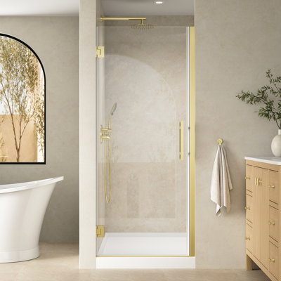 30-31 in.W x 72 in.H Hinged Frameless Shower Door with SGCC certified Tempered Glass,Brushed Gold