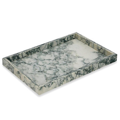 Plateau de coiffeuse en marbre naturel Elegant - Organisateur de bijoux et de parfums en pierre pure - Comptoir de salle de bain décoratif ou rangement de cuisine - Bleu et vert - Dimensions: 30 x 20 x 3 cm