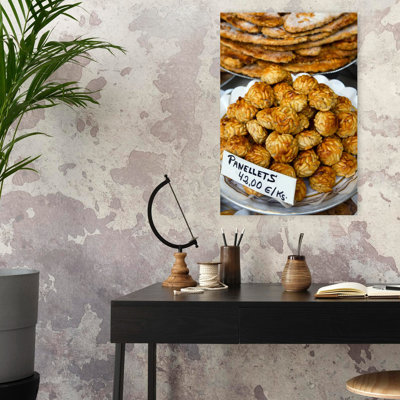 Plate Of Panellets, Barcelona, Catalonia, Spain Traditional Pine Wall Art