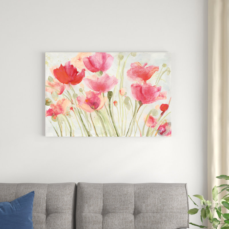 Blush Poppies par Albena Hristova - peinture, H 24 po x l 36 po, Non, Toile tendue