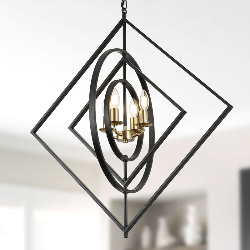 Elegant Black Iron Geometric Adjustable Height Pendant Light