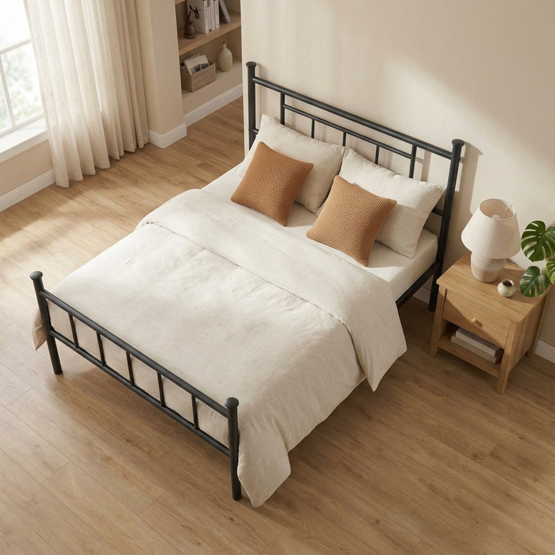 14''King Size Bed Frame With Headboard,  Metal Platform Bed With Heavy Duty Strong Support Slats, No Box Spring Needed And Easy Assembly, Black