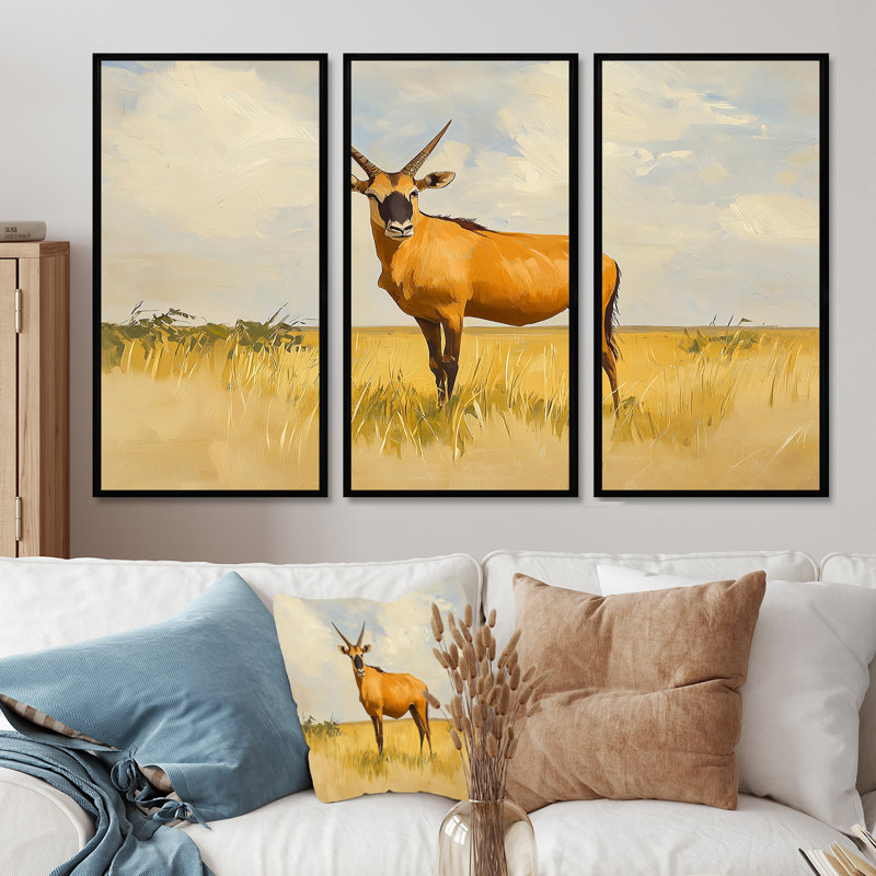 «Hartebeest Hunt In Tanzanie II - Antelope», ensemble d'art mural, H 28 po x l 36 po, Reproduction avec cadre flottant, Noir