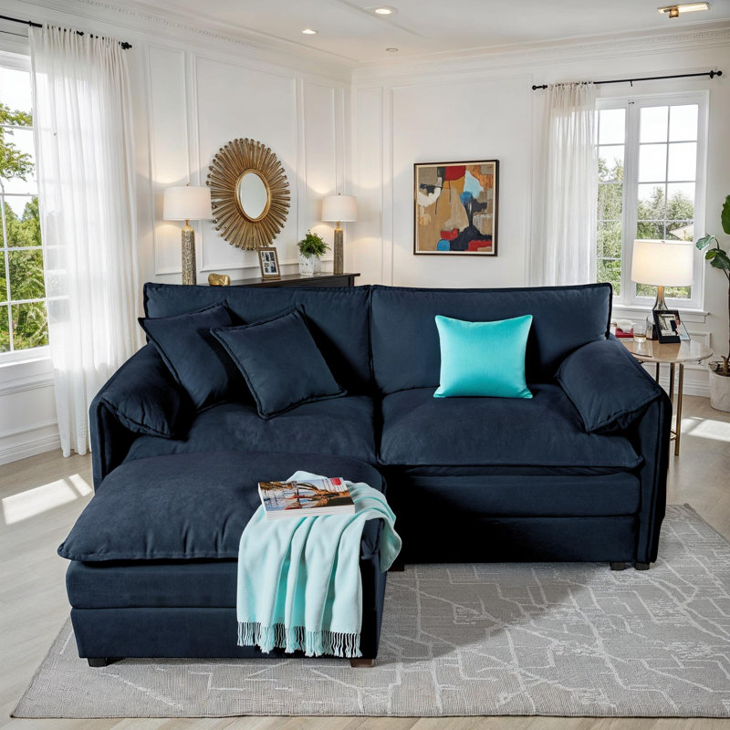 Canapé modulaire en L en chenille, Bleu
