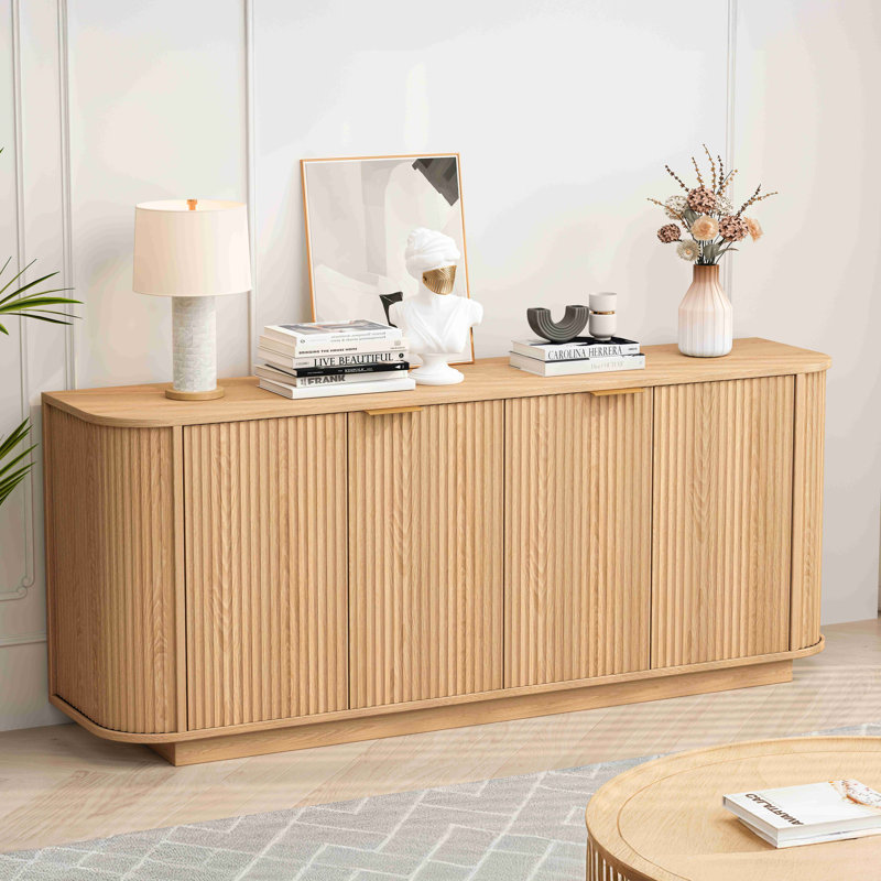 63 " Wavy Storage Sideboard, Double-Door Buffet Cabinet With Adjustable Shelves, Suitable For Kitchen, Living Room, Hallway - Versatile Storage