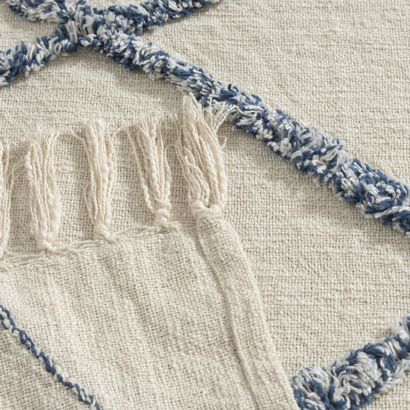 Jeté en coton tissé à la main Crossed Diamond, Bleu / Ivoire