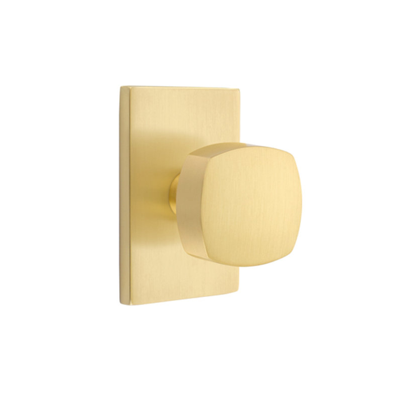 Double Dummy Freestone Knob with Modern Rectangular Rose, Satin Brass