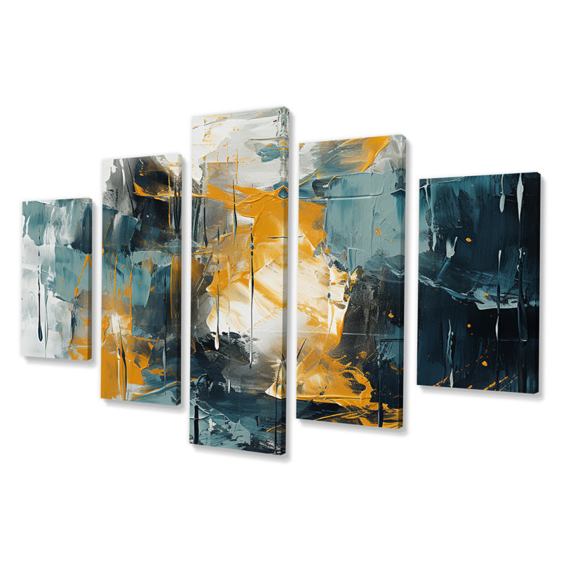 Clémentis - Collages abstraits, reproduction d'art sur toile - 5 panneaux