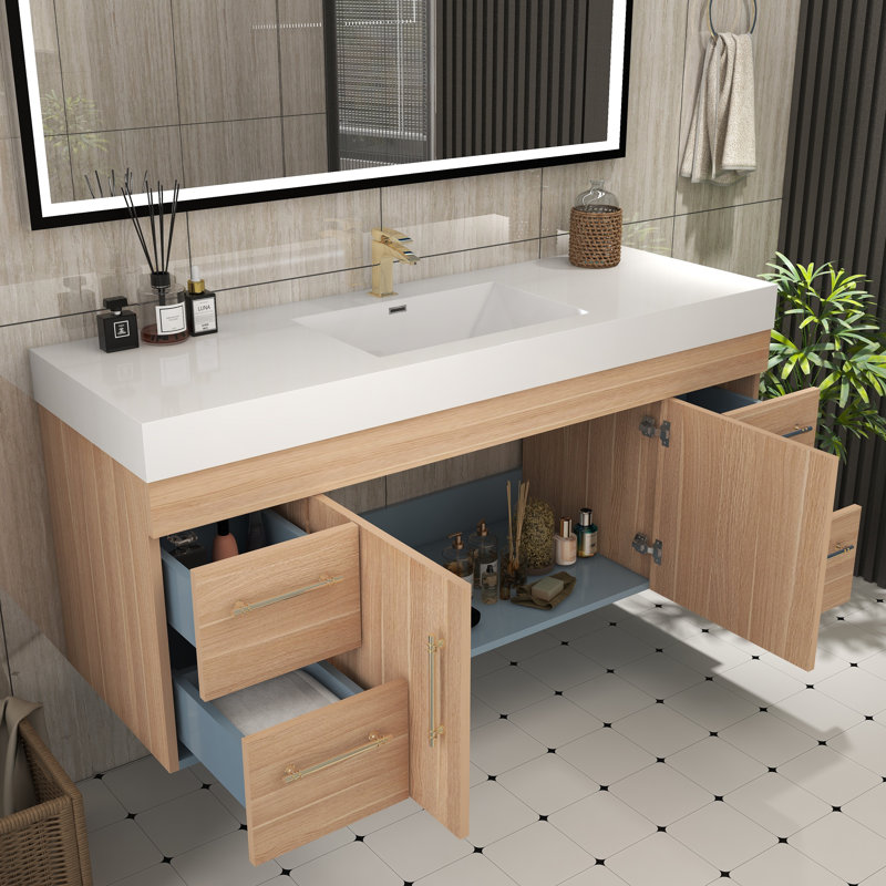 Ensemble de meuble-lavabo simple 60 po, Chêne champagne