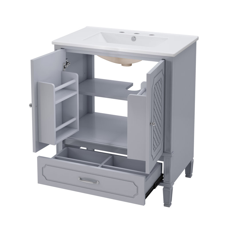 30" Bathroom Vanity With Ceramic Top, Gray