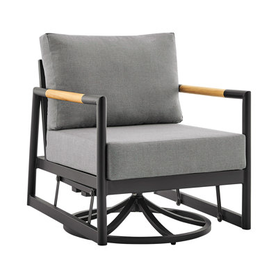 Méridienne d'extérieur pivotante et pivotante en aluminium noir et bois de teck avec coussins