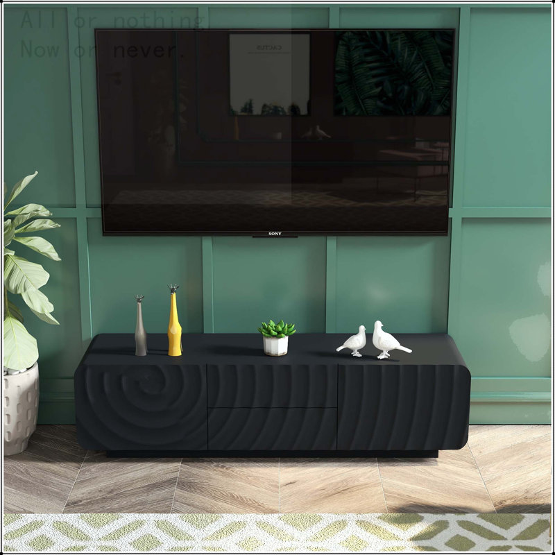 Meuble télé avec 2 tiroirs et armoire de rangement Spiral Wave, Noir