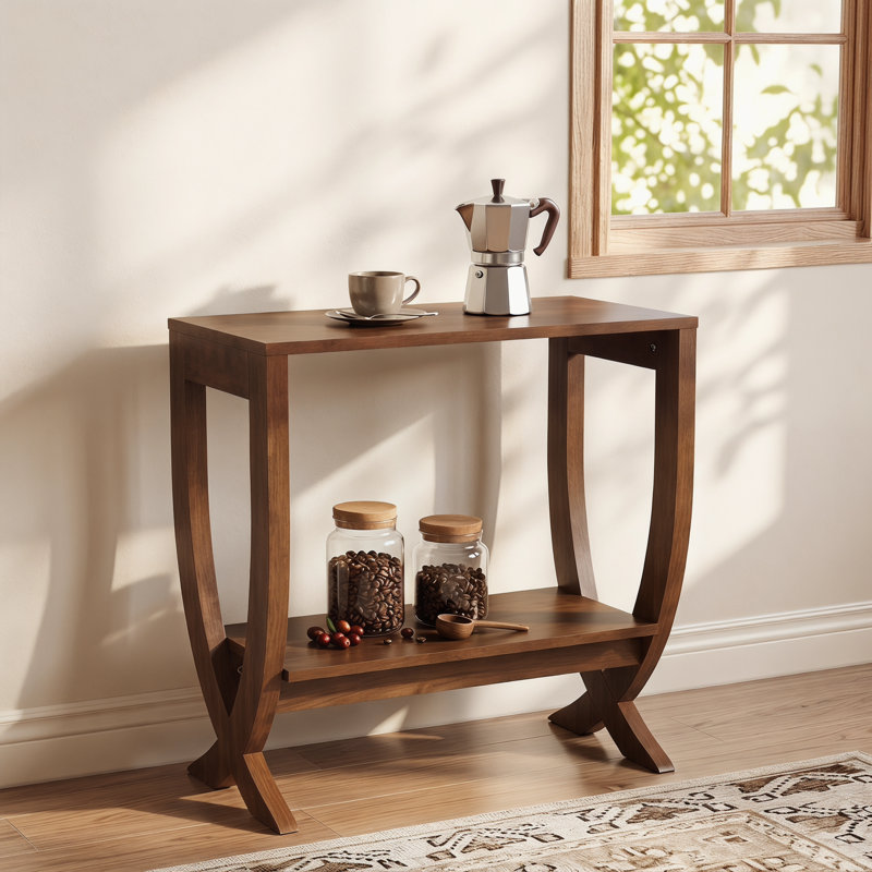2-Tier Solid Wood End Table, Walnut, Rustic Brown