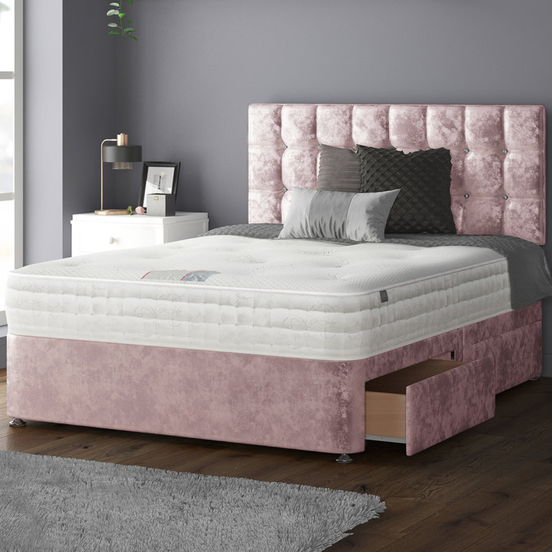 Falconer Upholstered Divan Bed, Super King (6'), 4 Drawers, Pink