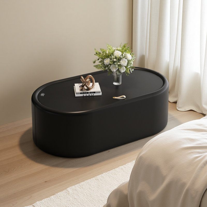 Table basse de rangement ovale cachée 33,46 po - Plateau en verre trempé certifié 3C et table basse de rangement rembourrée en cuir de qualité supérieure pour salon