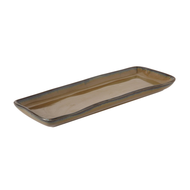 Tuxton Artisan Ceramic Tray, 1.25" H x 13.75" W x 5" D, Olive Green