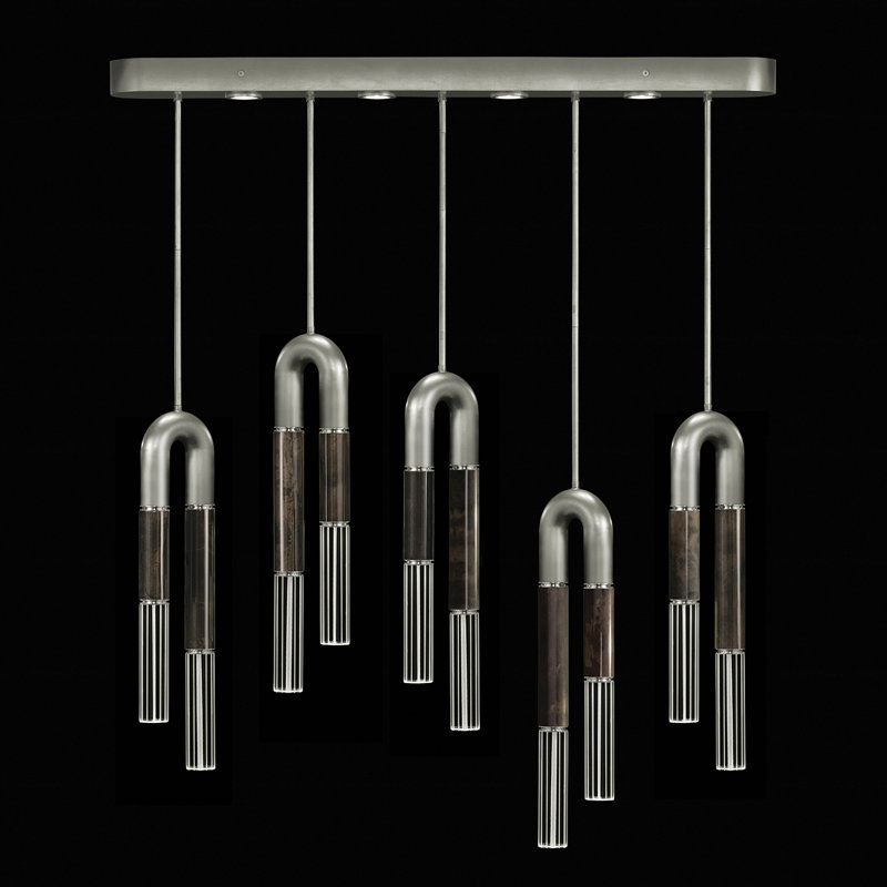Luminaire suspendu linéaire 51,5 po Antonia, Feuille d'argent / nickel / gris anthracite