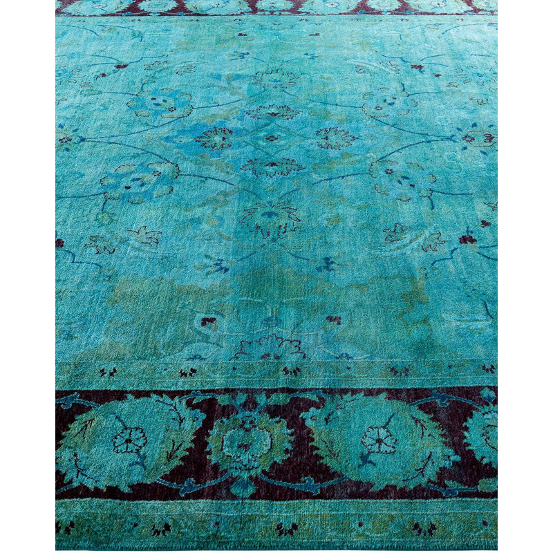 Tapis unique bleu / vert / prune de 6 pi 3 po x 9 pi 4 po Overyed