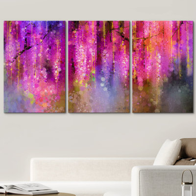 Grunge Abstract Paint Stroke Effect " Purple And Gold Watercolor Glitter Display " 3 - Pieces