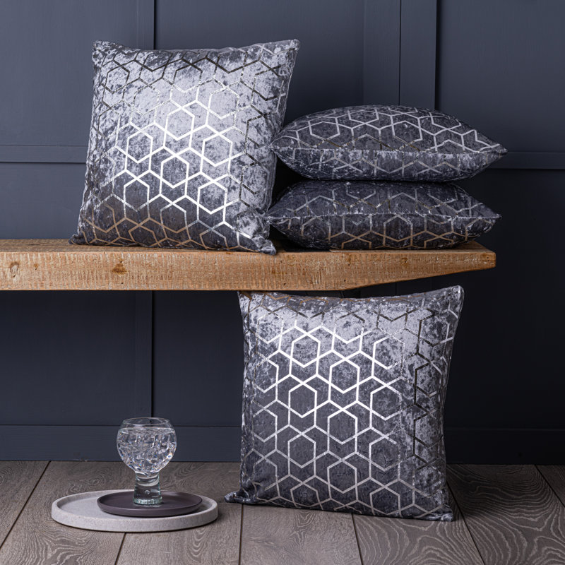 Haysi Geometric Square Cushion Cover, Silver