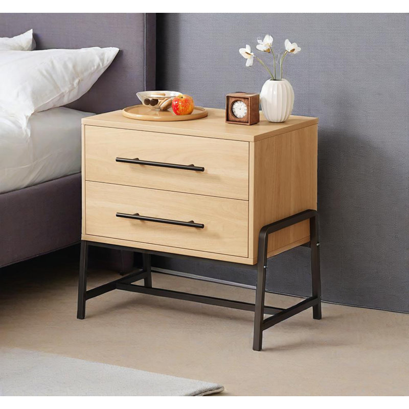 59.9cm W Manufactured Wood Bedside Table, Wood/Black