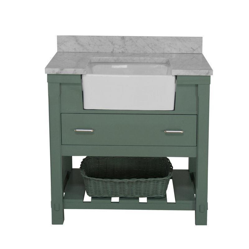 Ensemble de meuble-lavabo simple 36 po Hitton, Marbre de Carrare, Sauge vert