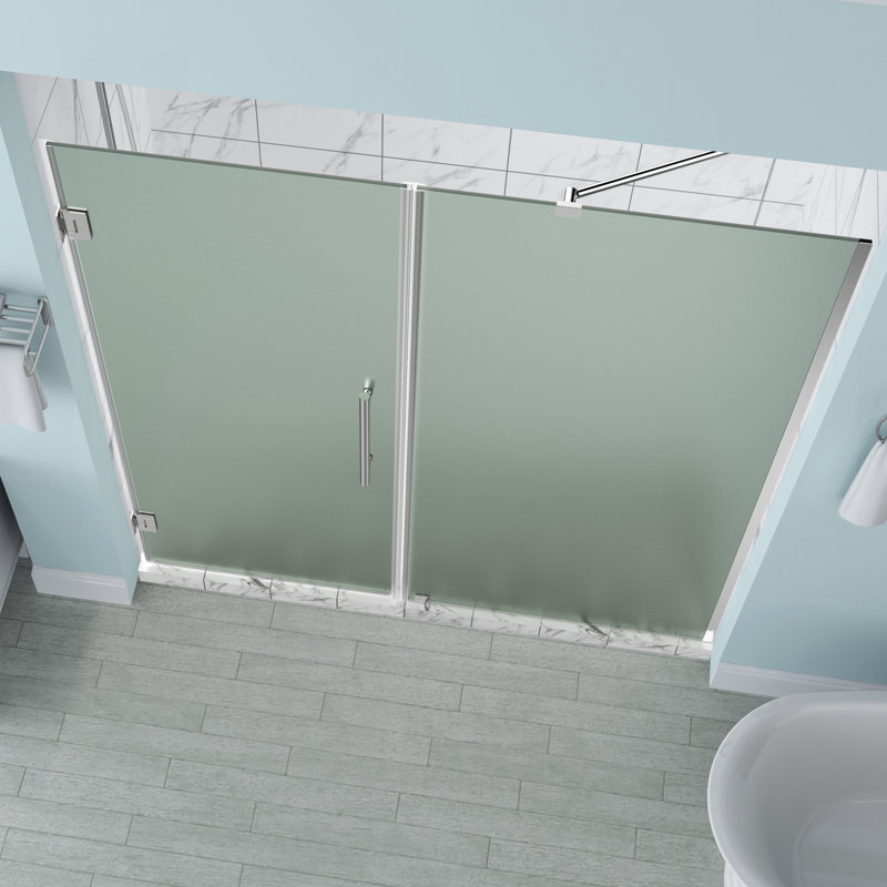 Belmore Hinged Frameless Shower Door, Chrome, Frosted