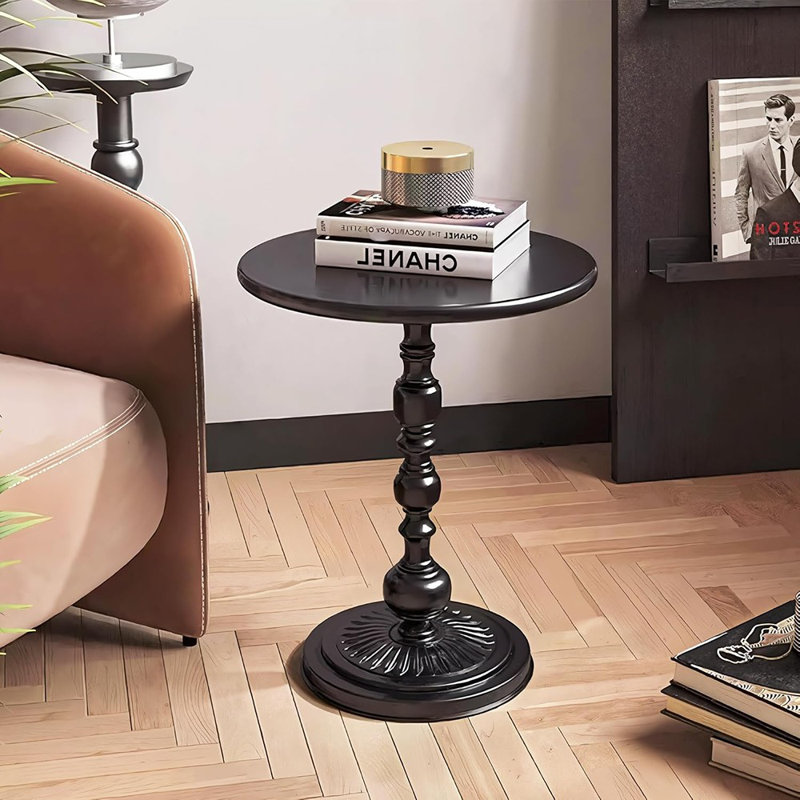 Metal Small End Table,Vintage Matte Black Round Side Table Night...