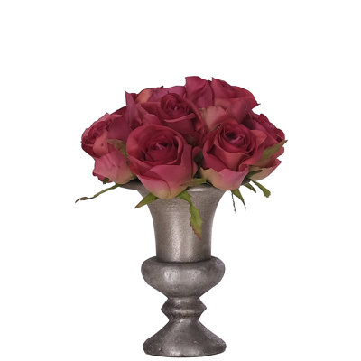 Rose, fuchsia, urne étain, l 7 x P 7 x H 8