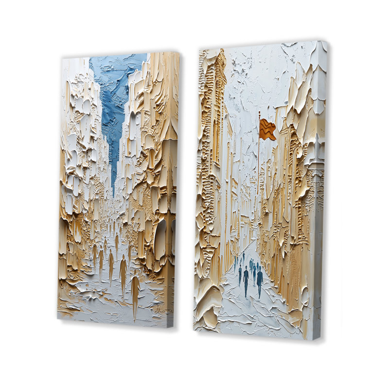 Or et souk Whitemarrakech au Maroc I - ensemble d'art mural marocain 2 pièces, H 28 po x l 24 po, Toile tendue sur cadre