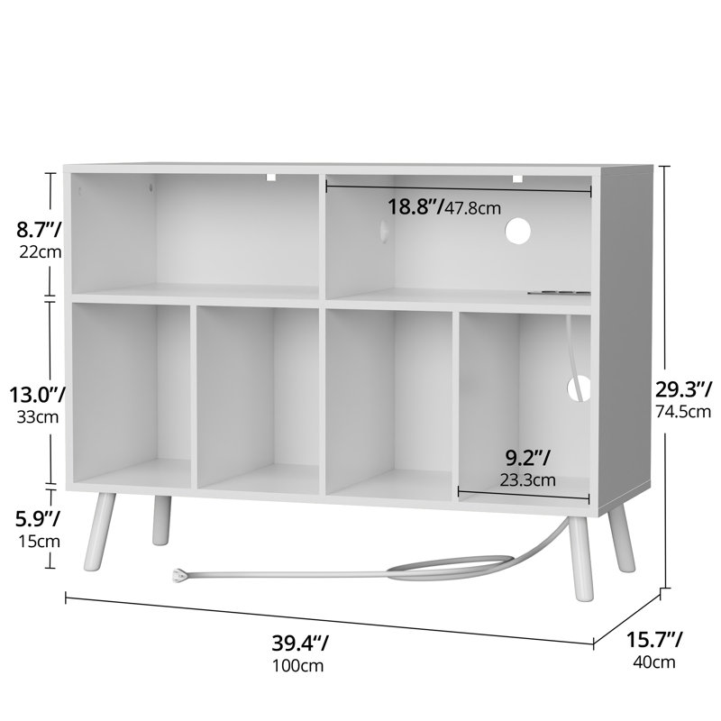 White MDF Record Player Stand with Vinyl Storage