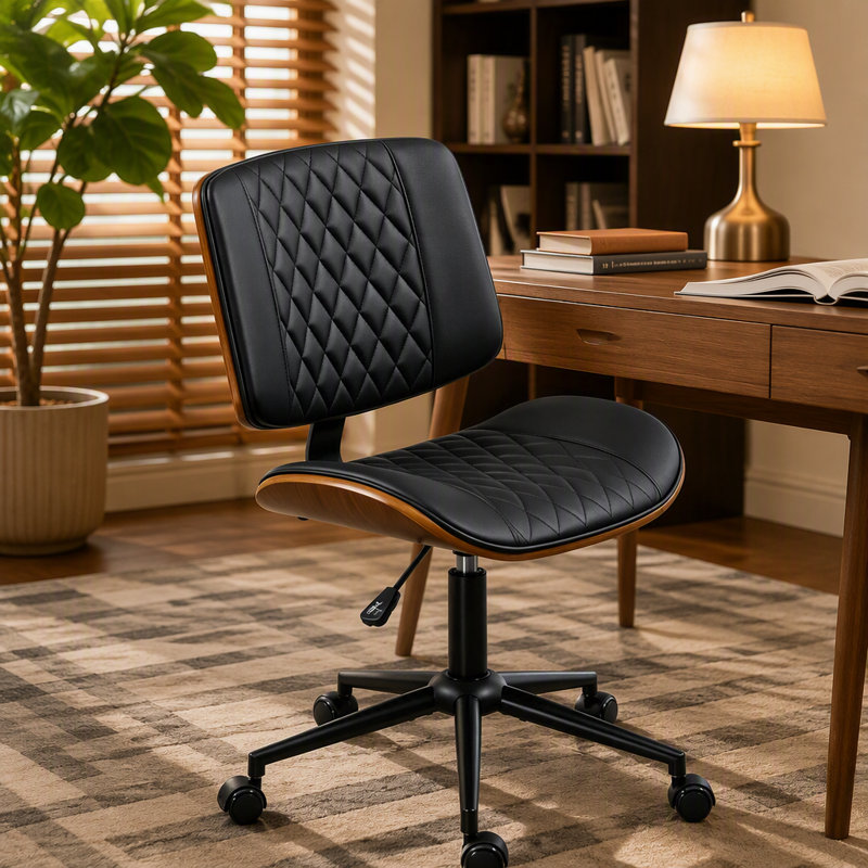 Chaise de bureau moderne sans accoudoirs, chaise de bureau à roulettes minimaliste, chaise d'ordinateur, chaise de bureau pivotante élégante