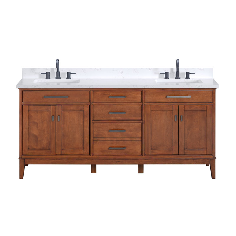 Madison 72" Double Bathroom Vanity Set, Tobacco, Cala White