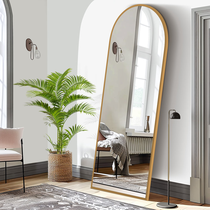 Luziano Solid Wood Arch Wall Mirror, 63" x 25", Gold