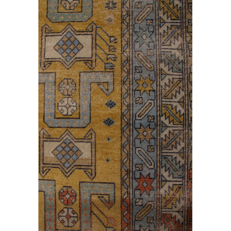 Hand-Knotted Classic Rug Gold Blue Geometric Pattern, Rectangle 8' x 10'