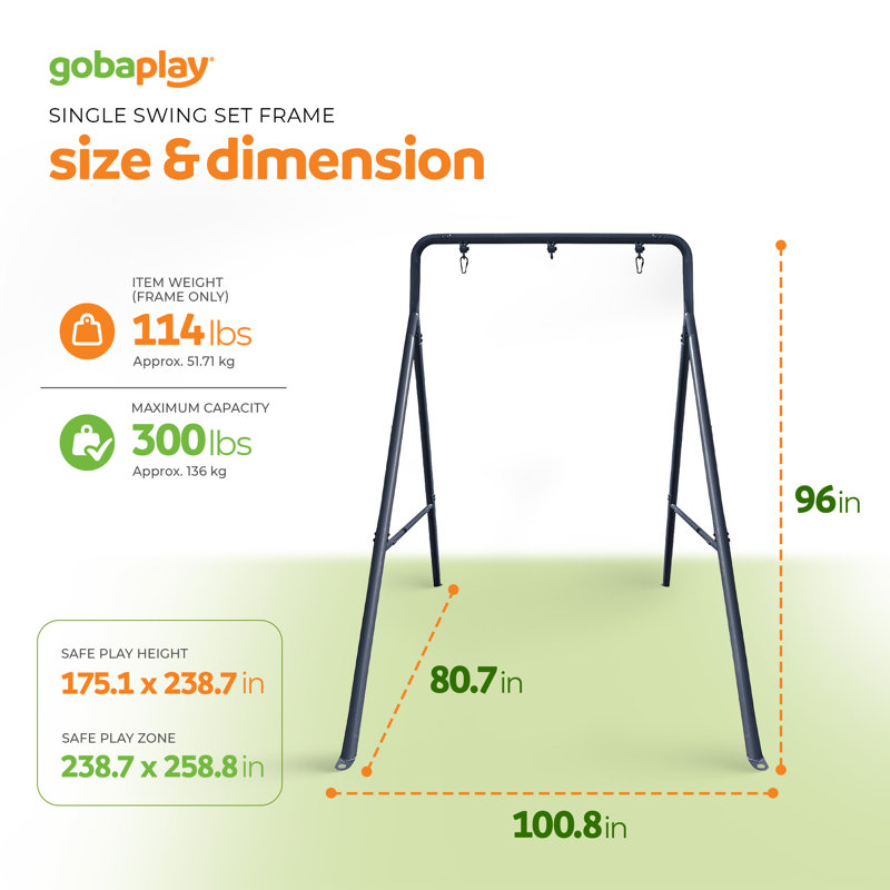 gobaplay Outdoor Single Swing Set with Support Bars for Tree Swing, Frame Only