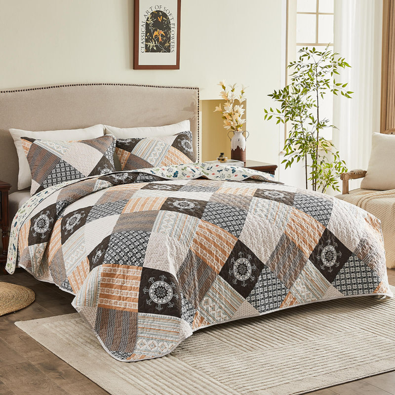 Ensemble de literie en microfibre, courtepointe légère et légère pour toutes les saisons, Blanc / floral bleu sarcelle