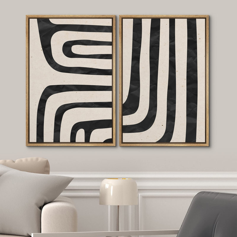 Motif géométrique de style Mid-Century abstrait, art moderne, décoration murale, Boho Zen nordique, 2 pièces, Naturel